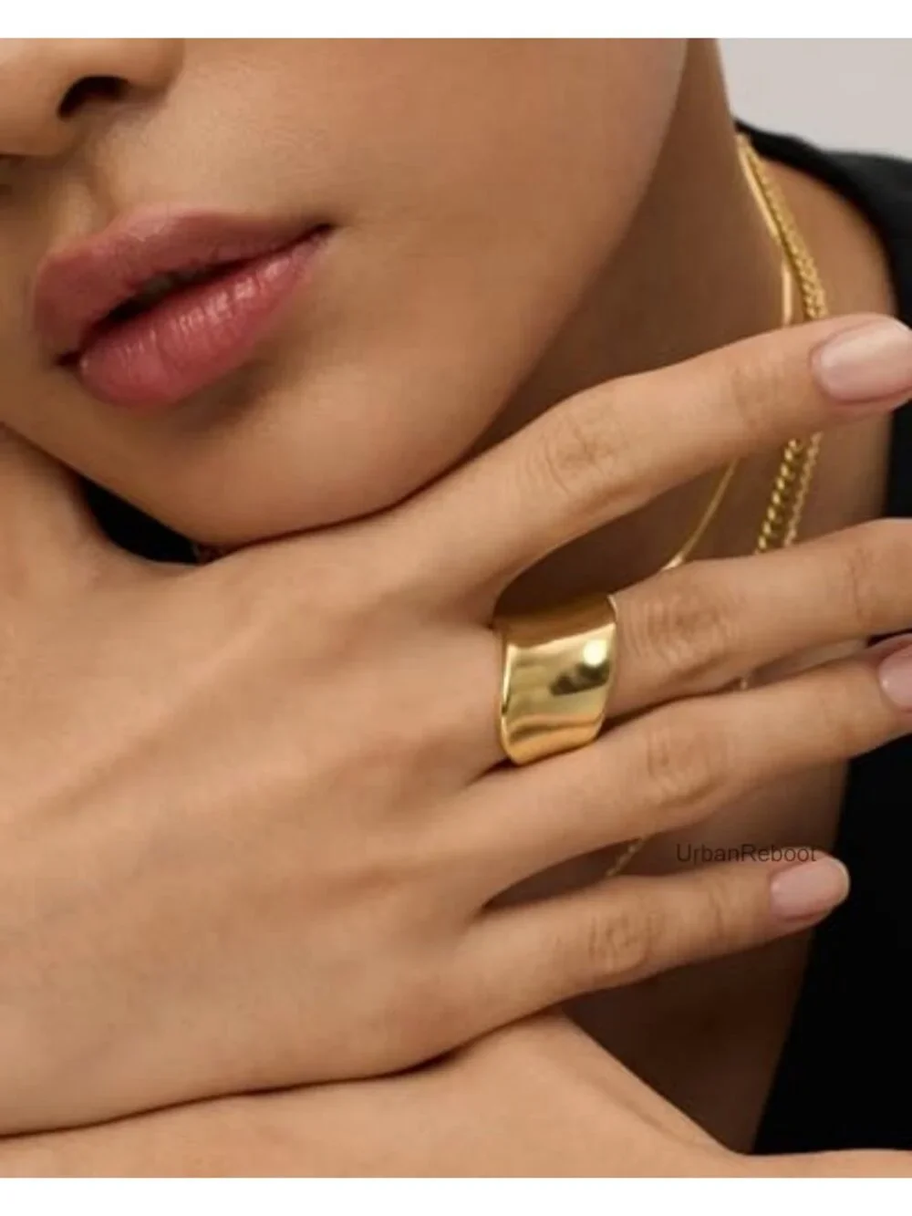 14K Gold Plated Stainless Steel Chunky Statement Ring for Women Stackable